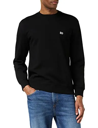 Lee Herren Plain Crew Sweatshirt, Schwarz (Black 01), XX-Large - Stylisches Sweatshirt für Herren mit Rippbündchen und gesticktem Lee Logo, ideal für lässige Outfits und den Alltag.