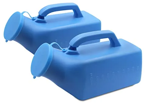 PEPE Mobility Urinflaschen für Männer (2 Stück), 1000 ml Bettflasche, Tragbares Urinal für Herren Unterwegs, Harnflasche für bettlägerige Patienten, Blau