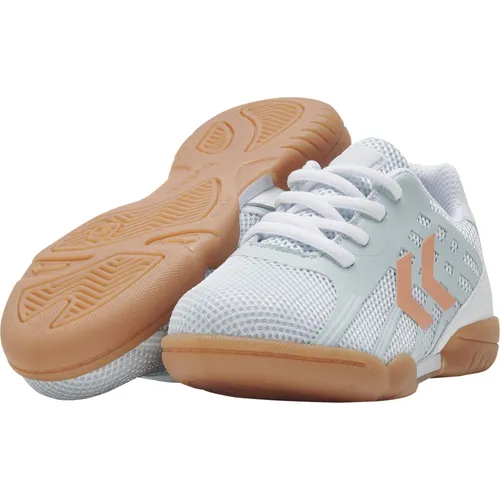 Hummel Root Elite Handballschuhe Weiß EU 39 - Sneaker für Kinder mit Mittelfußstabilisierung und EVA-Einsatz für höchsten Komfort. Ideal für Nachwuchs-Handballer, leicht, atmungsaktiv und mit nicht abfärbender Außensohle.
