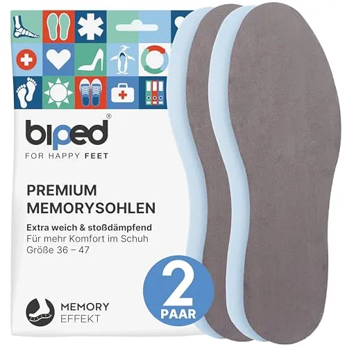biped 2 Paar Memory Foam Einlegesohlen - Komfortable Schuheinlagen für Herren und Damen - Einlegesohlen aus weichem Memory Foam für maximalen Komfort und optimale Unterstützung – ideal für Freizeit, Sport und Beruf, einfach zu reinigen und langlebig.