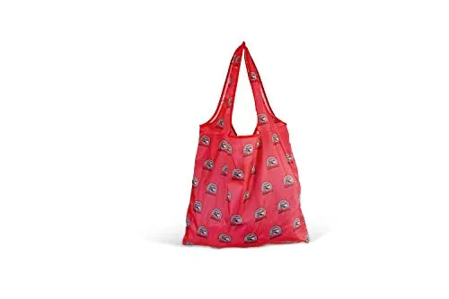 BRISA VW Collection - Volkswagen Wiederverwendbare Polyester-Einkaufs-Beutel-Shopper-Bag-Tasche mit T1 Bus Motiv (Vintage Logo/Rot)