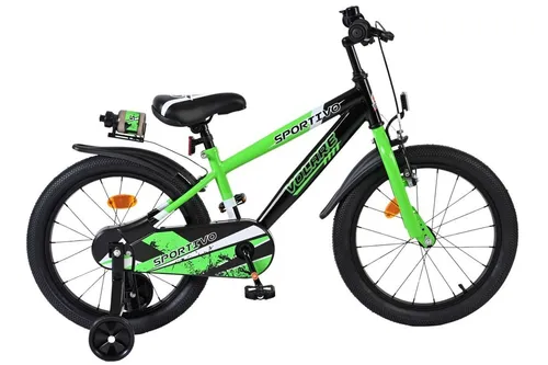 Volare Sportivo Kinderfahrrad 18 Zoll für Jungen - Grün Schwarz - Kinderfahrrad mit stabilem Stahlrahmen und geschlossenem Kettenschutz, ideal für sichere Fahrten ab 4 Jahren.