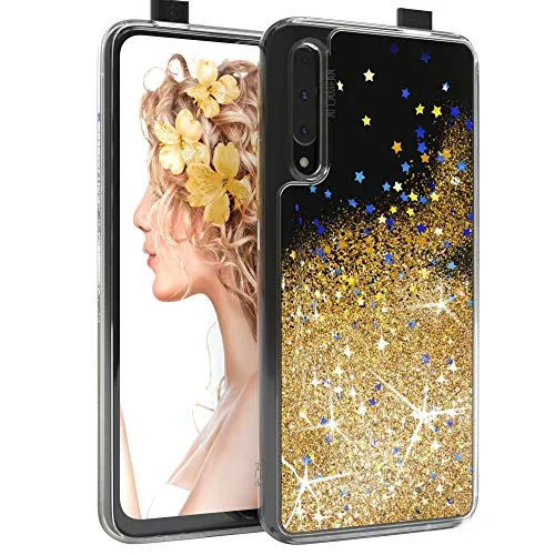 EAZY CASE Hülle kompatibel mit Huawei P Smart Pro / Y9s (2019) / Honor 9X Pro Schutzhülle mit Flüssig-Glitzer, Hülle, Schutzhülle, Glitter Flüssigkeit, TPU/Silikon, Transparent/Durchsichtig, Gold
