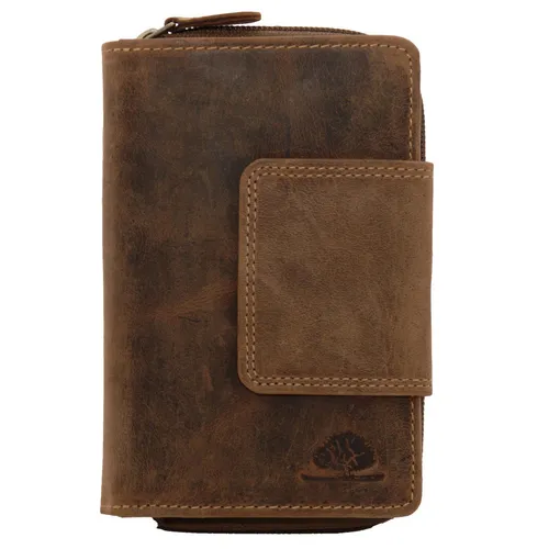 Greenburry Vintage Portemonnaie Leder Geldbörse braun - Stilvoll und Praktisch - Herren-Geldbörsen aus naturbelassenem Rindleder im Used-Look mit 4 Einsteckfächern, 8 Kartenfächern und einem praktischen Druckknopfverschluss.