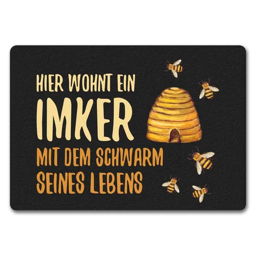 Hier wohnt ein Imker mit dem Schwarm seines Lebens Fußmatte randlos mit Bienen