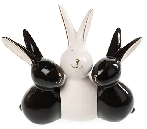 Posiwio putzige originelle kuschelnde kleine Osterhasen schwarz und weiß mit etwas Gold als 3-er Figur