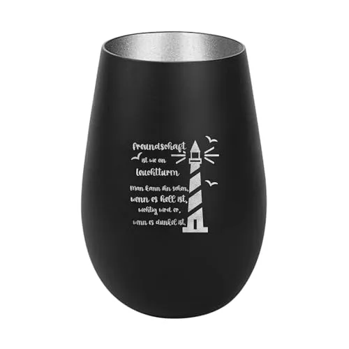 Der-Porzellan-Laden Windlicht mit Gravur Freundschaft ist wie EIN Leuchtturm, Schwarz Silber, Teelichthalter aus Glas mit Spruch, Tischdeko modern
