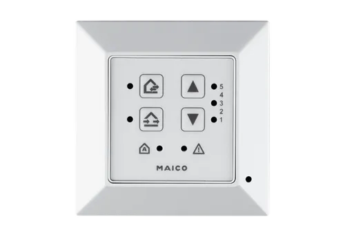 Maico RLS45K Raumluftsteuerung - Lüftungstechnik für bis zu 6 Ventilatoren, 5 einstellbare Lüftungsstufen, inklusive sensorgeführtem Autobetrieb und Wärmerückgewinnung für optimale Luftqualität.