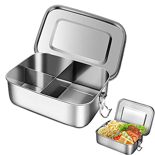 WEIWUXIAN Auslaufsichere Edelstahl Lunchbox 1L - Praktische und langlebige Brotdose aus hochwertigem Edelstahl, ideal für die Aufbewahrung von Snacks. Auslaufsicherer Verschluss und spülmaschinenfest, perfekt für Kinder und Erwachsene.