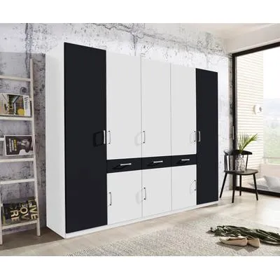 Kleiderschrank PRIESS, schwarz/weiß Hochglanz, B:230cm