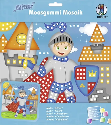 BASTELMAPPE MOOSGUMMI MOSAIK GLITTER BILD RITTER BASTELN NEU