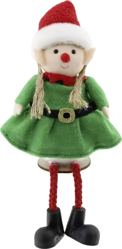Dekofigur Elfenmädchen sitzend aus Stoff 19,5 cm grün/rot/weiß