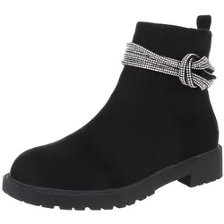 Ital-Design Damen Freizeit Stiefelette (87108777) Blockabsatz Flache Stiefeletten in Schwarz schwarz 38 EU