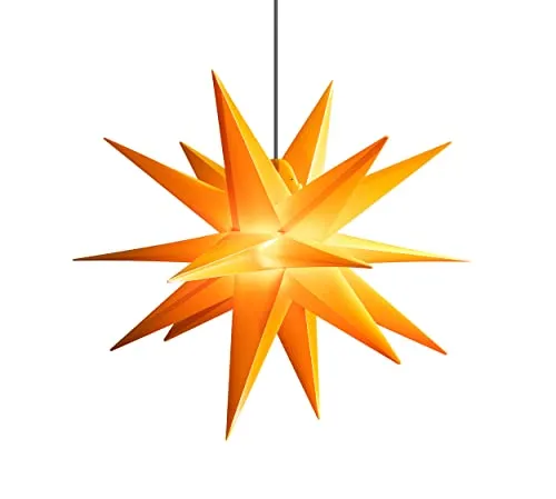 LED WEIHNACHTSSTERN 3D 18 Zacken 55 cm inkl. LED-Leuchte + Trafo + Timer Leuchtstern Außenstern Faltstern Adventsstern wetterfest für außen und innen 5m Kabel von Dekowelt (Gelb)