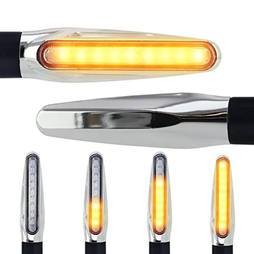 Area1 Motorrad LED Blinker E-geprüft Set (2 Stück) M10 mit Lauflichteffekt - Dieses Set enthält 2 universale LED Blinker mit Lauflichteffekt, ideal für Motorräder. Sie erhöhen die Sichtbarkeit im Straßenverkehr und überzeugen durch ihr sportliches Design. Einfache Montage dank M10 Gewinde.
