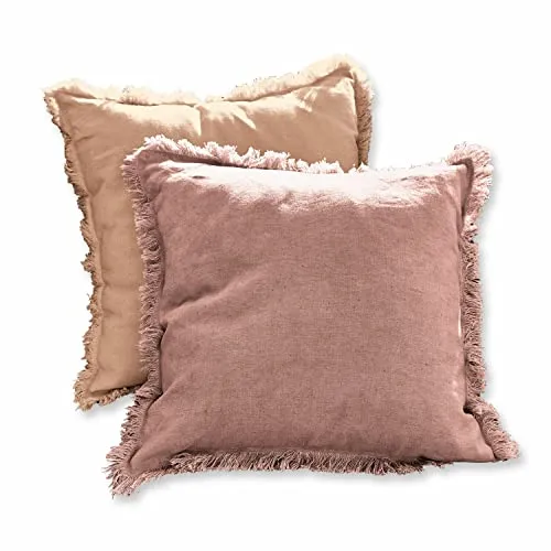 Loberon Kissenhülle 2er Set Quebo, edle Farbharmonie, Schlichtes Design, dekorative Fransenkanten, Kissenbezug, Wohntextilien, Wohn-Accessoires Leinen, rosa/orange