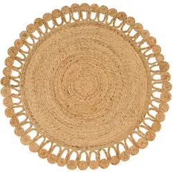 Paco Home Rundteppich Jute Boho Ethno Muster - Stylischer Naturteppich, handgefertigt aus 100% Jute, Ø 100 cm, ideal für ein gemütliches Ambiente in jedem Raum. Unterstützt CARE & FAIR gegen Kinderarbeit.