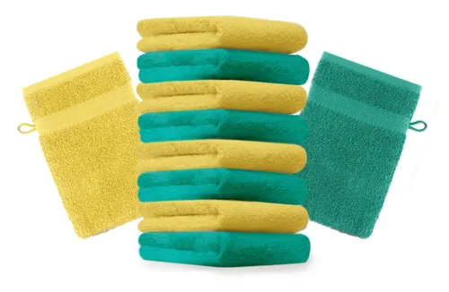Betz Waschhandschuh 10 Stück Premium 16x21 cm Farbe smaragdgrün und gelb, (Set, 10-St)