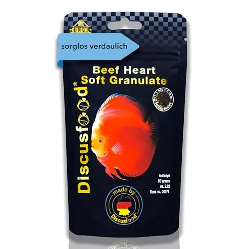 Premium Fischfutter Aquarium 125ml [FÜR WACHSTUM & FARBENPRACHT] - Beef Heart - sehr gut verträgliches Softgranulat - Aquarienfischfutter, Diskus Futter, (für Fast alle Zierfische geeignet)