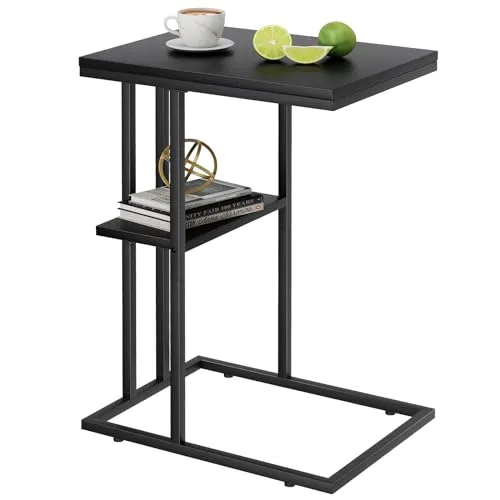 Beistelltisch C Form, Couch Beistelltischs, Kaffeetisch Kleiner Tisch, Sofa Tisch Beistelltische Bett, Side Table Beistelltische Sofa, Couchtisch Klein Laptop Tischs, Sofatisch, Holzigkeit, Schwarz