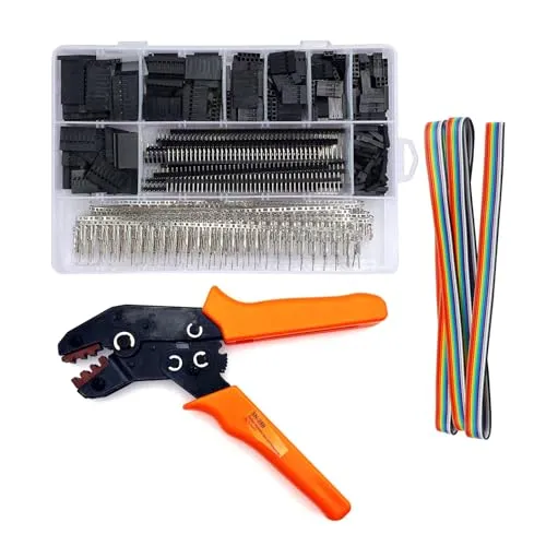 JZK Dupont Crimpzange mit Ratsche SN-28B Zange mit Dupont Herren Damen Pin Set Steckverbinder Pin 2,54 mm verschiedene Endkappen Flachkabel mit Stecknuss Crimpwerkzeug