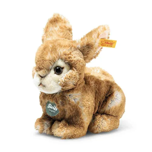 Steiff Melly Hase sitzend braun 20 cm - Stofftier Hase aus kuschelweichem Plüsch, gefertigt aus recycelten PET-Flaschen, waschmaschinenfest und perfekt zum Spielen & Kuscheln.