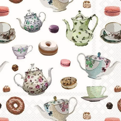 Servietten Classic Tea Pots Teekannen Geschirr Macarons Donuts Deko 33x33cm 20