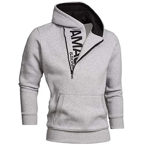 Amaci&Sons Herren Zipper Kapuzenpullover 4026 Hellgrau/Schwarz XL - Stylischer Zipper Kapuzenpullover für Herren, ideal für Freizeit und Sport. Hoher Tragekomfort und praktische Taschen machen ihn zum perfekten Begleiter.