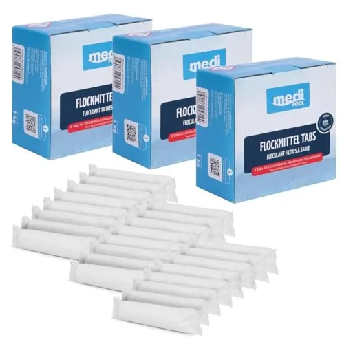Medipool Flockmittel Tabs 3X 1 kg - Anti-Trübmittel & Enzyme, effektive Wasserpflege für kristallklares Poolwasser, speziell für Sandfilteranlagen, einfache Anwendung mit Langzeiteffekt.