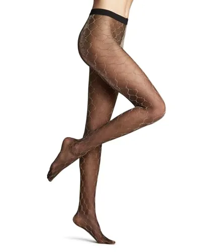 FALKE Damen Strumpfhose Fascination 20 DEN W Ti transparent gemustert 1 Stück, Schwarz Black/Gold 3335, S