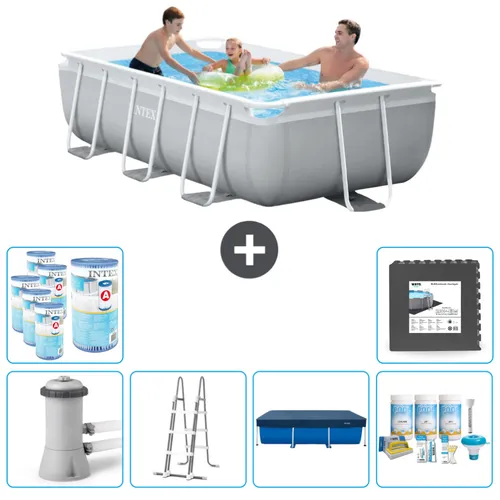 Intex Rechteckiges Prisma-Rahmen-Schwimmbecken – 300 x 175 x 80 cm – Grau – inklusive Pumpe – Leiter Abdeckung