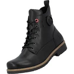 RIEKER Schnürstiefelette für Damen, Gr. 37, schwarz - Wanderschuhe aus wärmendem Lederimitat mit Blockabsatz und dekorativer Zierschnalle – ideal für stilvolle Outdoor-Abenteuer.