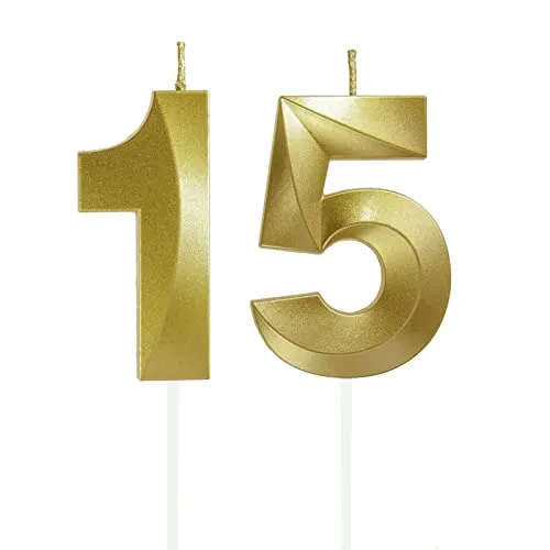 Lahviuu Geburtstag Zahlen Kerzen,15 Geburtstag Zahl Kerzen Gold Geburtstagskerzen Cake Topper Geburtstag Kuchendeko Kuchen Dekoration,für Hochzeit Party Hochzeit Jahrestag Feier Lieferungen