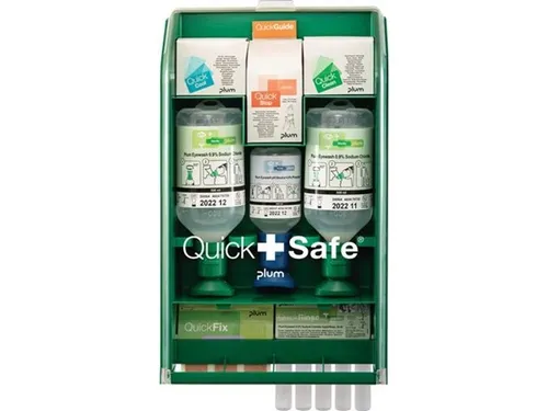 Wandstation QuickSafe Complete 5174, gefüllt - grün - Erste Hilfe Wandstation mit transparentem Deckel für schnellen Überblick, staubdichtes Gehäuse und schlagfeste Materialien. Ideal für schnelle Hilfe bei Arbeitsunfällen.