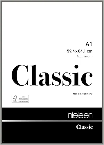 nielsen Bilderrahmen A1, Aluminium Grau glanz - Wand- & Tischbilderrahmen, hochwertiger Aluminiumrahmen mit Echtglas, ideal für Poster im Hoch- & Querformat, Made in Germany und FSC-zertifiziert.