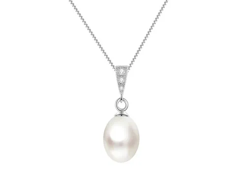 LÖB Kette mit Anhänger 925 Silber Halskette Tropfen Anhänger Zirkonia Zuchtperle echte Perlen (Geschenke für Frauen Beste Freundin Mutter Mama Damen Ehefrau sie zum Geburtstag Ostern Muttertag Muttertagsgeschenk), Kette Perlenanhänger Perlenkette Glitzer Steinchen Brautschmuck Weiß