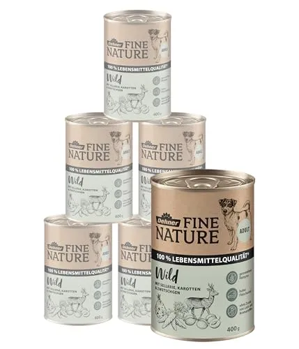 Dehner Fine Nature Hundefutter, Nassfutter in Lebensmittelqualität, für ausgewachsene Hunde, Wild, 6 x 400 g Dose (2.4 kg)