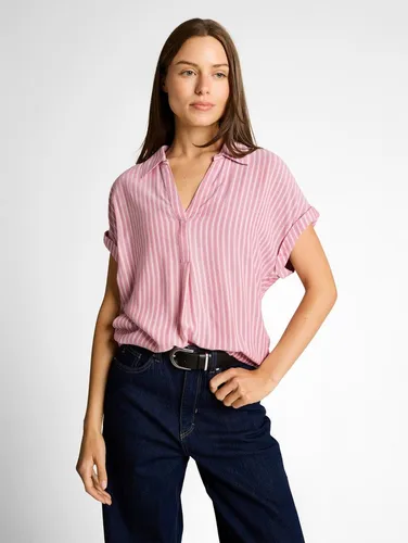 TOM TAILOR Damen Bluse mit Streifenmuster - Stylische kurzärmlige Bluse im Loose Fit mit einem modernen Streifenmuster. Hergestellt aus weicher Viskose, ideal für den Alltag und angenehm zu tragen.