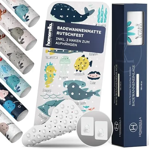Homerella® Badewannenmatte - Rutschfest und BPA-frei für Kinder - Badewannenmatte 100x40cm, sicherer Halt durch über 200 Saugnäpfe, schimmelresistent und waschbar. Ideal für kinderfreundliche Bäder!