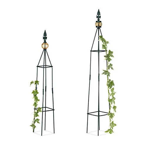 Relaxdays Rankhilfe, 2er Set, freistehend, Beet, Topfpflanzen, wetterfest, Rankpyramide H: 99,5 cm & 81 cm, dunkelgrün