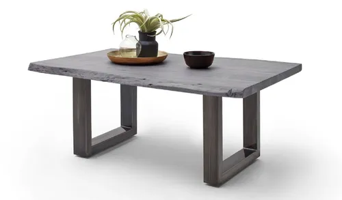 Couchtisch Wohnzimmertisch Akazie-massiv U-Form rechteckig grau lackiert 110 cm