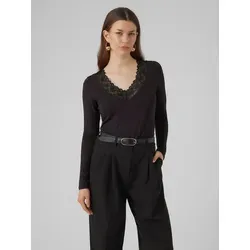 Vero Moda V-Shirt VMROSA LS V-NECK LACE TOP GA JRS NOOS schwarz XS (34)