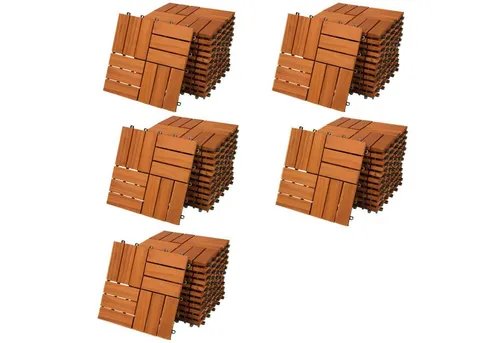 Casaria Holzfliesen 55x Akazie Mosaik - Terrassenfliesen für Balkon und Garten - FSC®-zertifizierte Holzfliesen mit innovativem Stecksystem, ideal für einfache, werkzeugfreie Verlegung auf Balkon oder Terrasse. Witterungsbeständig und in verschiedenen Mustern erhältlich.