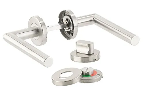 AGT Drückergarnitur WC: Edelstahl-Türbeschlag für Bad & WC, 2 Klinken & Rosetten, rund (Türgarnitur, Drückergarnitur Tür, Badezimmertür)