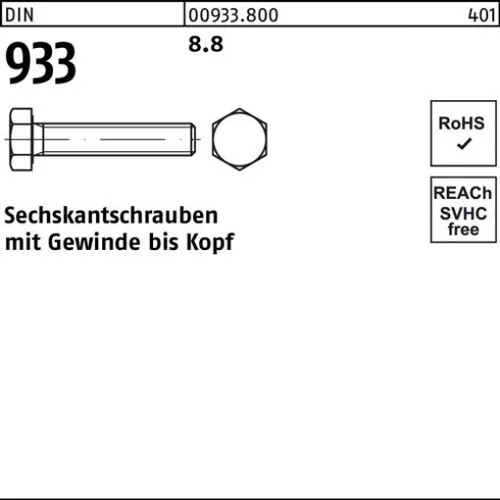 100er PACK(Stk) 000933080000120018 Sechskantschraube DIN 933 VG M 12 x 18 8.8
