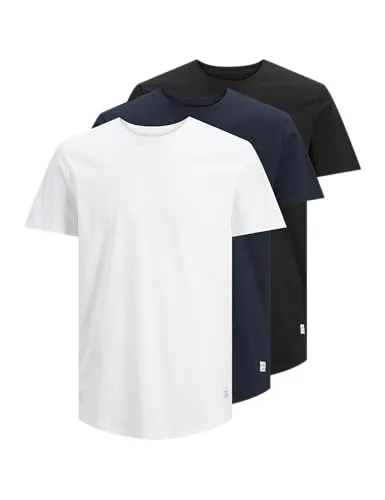 JACK & JONES Herren JJENOA Tee SS Crew Neck 3PK MP T-Shirt - 3er Pack Herren T-Shirts in Schwarz, Blau und Weiß, aus hochwertiger Baumwolle, ideal für den täglichen Gebrauch und vielseitig kombinierbar.