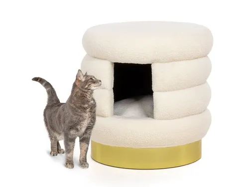 Canadian Cat Company Choupette Katzenbett – Stylische Katzenhöhle in Weiß und Gold - Das Choupette Katzenbett von CanadianCat® vereint Eleganz und Komfort. Mit weichem Teddy-Plüsch und stabiler Konstruktion bietet es einen perfekten Rückzugsort für Katzen und fügt sich stilvoll in jede Einrichtung ein.