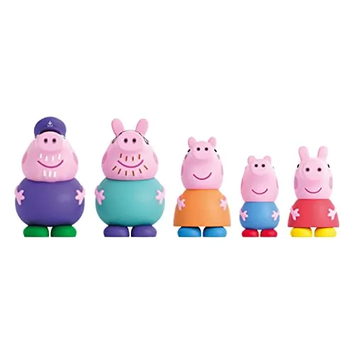 Peppa Pig – Set mit 5 Badefiguren Peppa Wutz – Wasser- und Badespielzeug – inklusive Mama, Papa, Opa, Schorsch und Peppa (DeQube 919D00048)