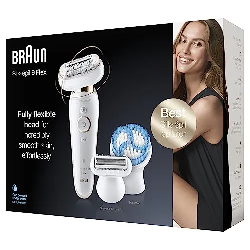 Braun Silk-epil 9 Flex SES 9010 3D - Weiß/Gold - Epilierer für Beine, Körper und Gesicht mit MicroGrip & SensoSmart Technologie. Nassbetrieb geeignet, abwaschbar und mit LED-Display für präzise Anwendung.