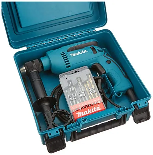 Makita Schlagbohrmaschine HP1641K1X - Bohrmaschine für Profi-Einsatz mit 680 W Leistung, hoher Bohrleistung in Holz (30 mm) und Mauerwerk (16 mm) sowie Zubehör im praktischen Koffer.